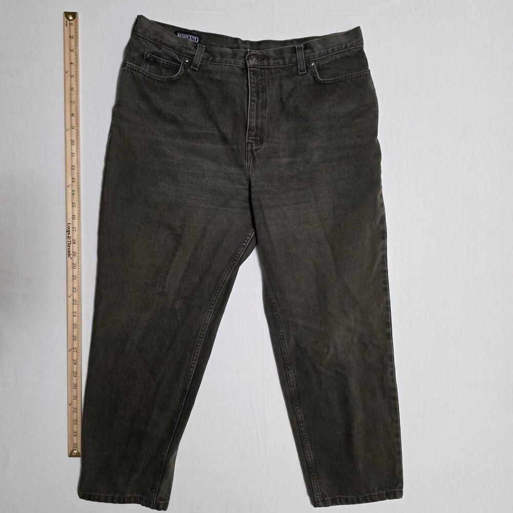 VTG Lands' End women's 18×28 petite Dark Olive Wash Straight Fit Cotton Denim